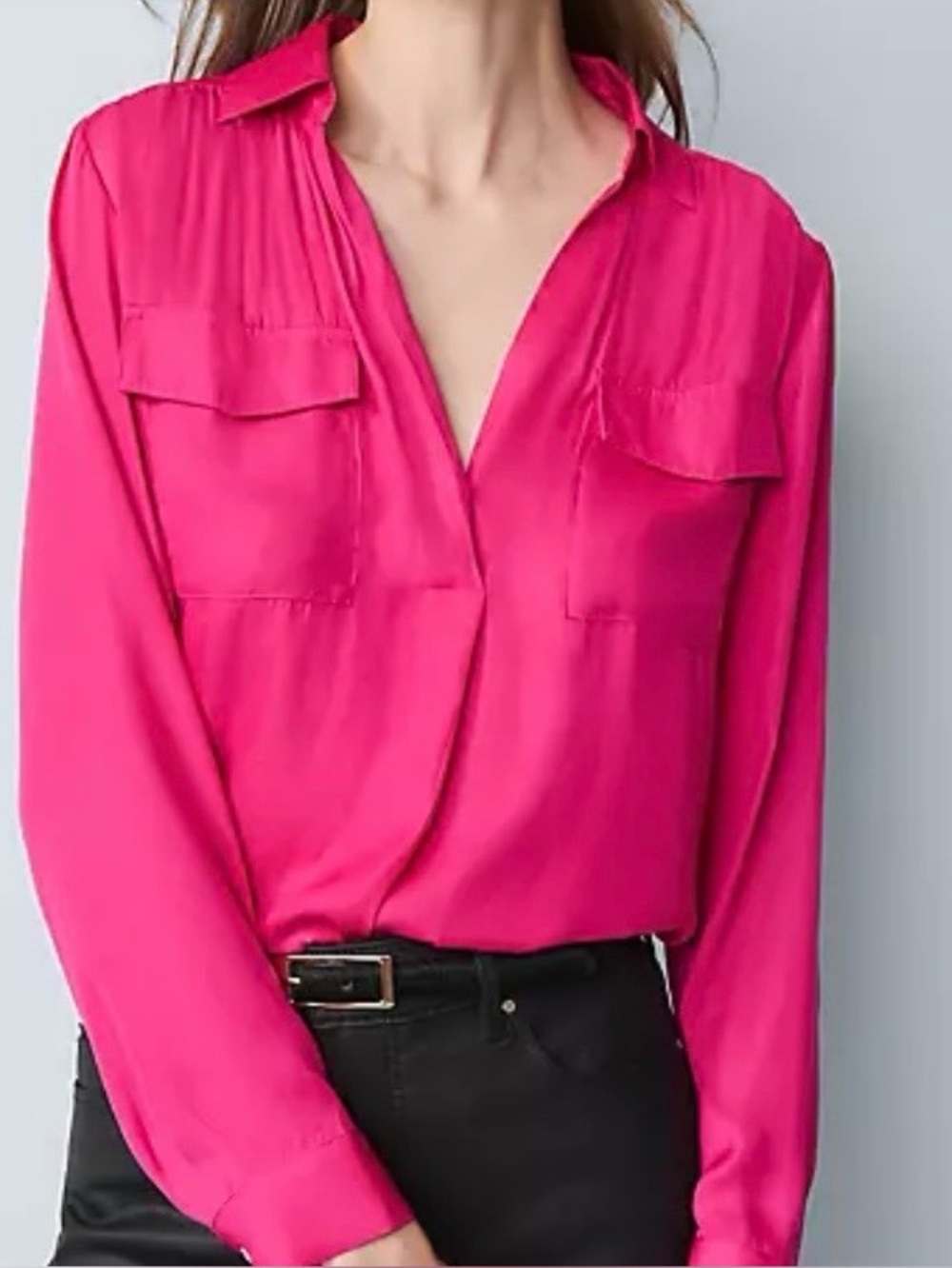 Ann Taylor Soft Drapey Camp Shirt, Pink, XL